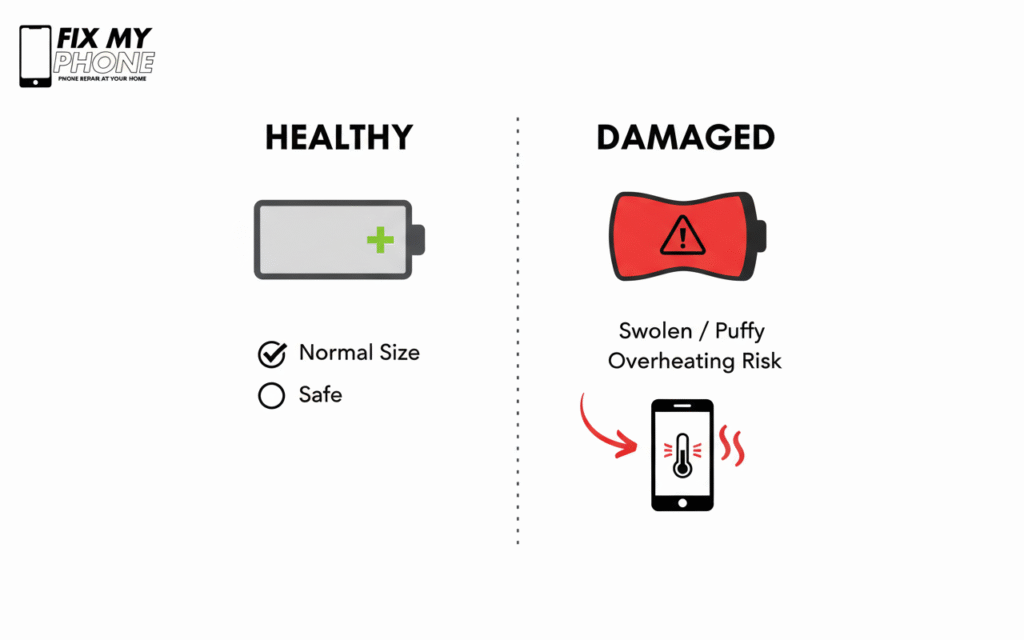 Phone Overheats battery comparison between healthy and damaged
