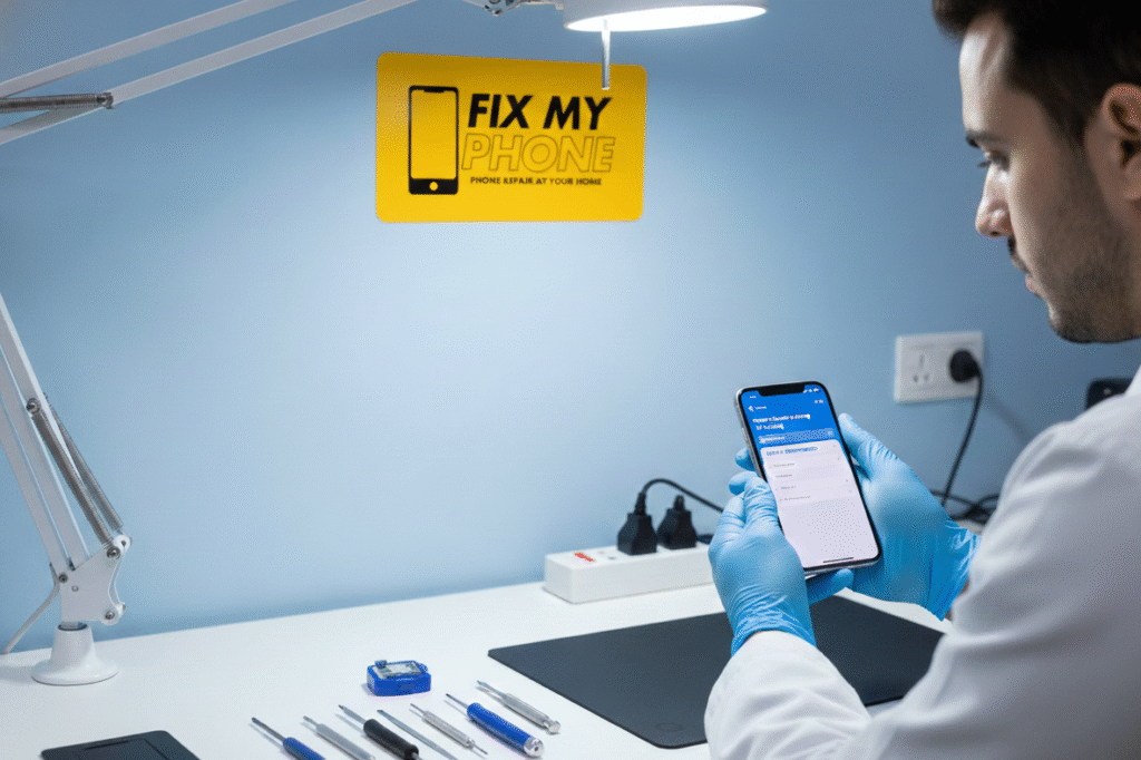 A professional technician replacing an iPhone battery 