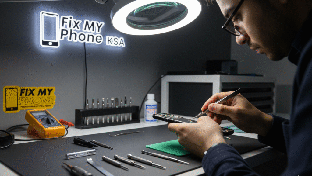 A professional phone Repair checking mobile motherboard