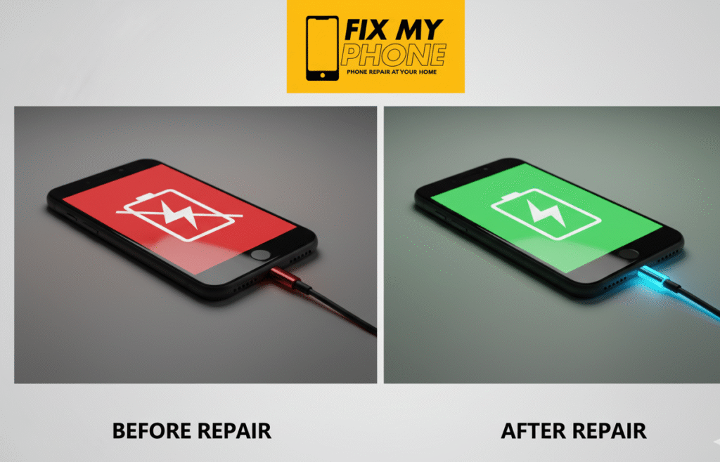 Here Fixing a charging port of the mobile before and after