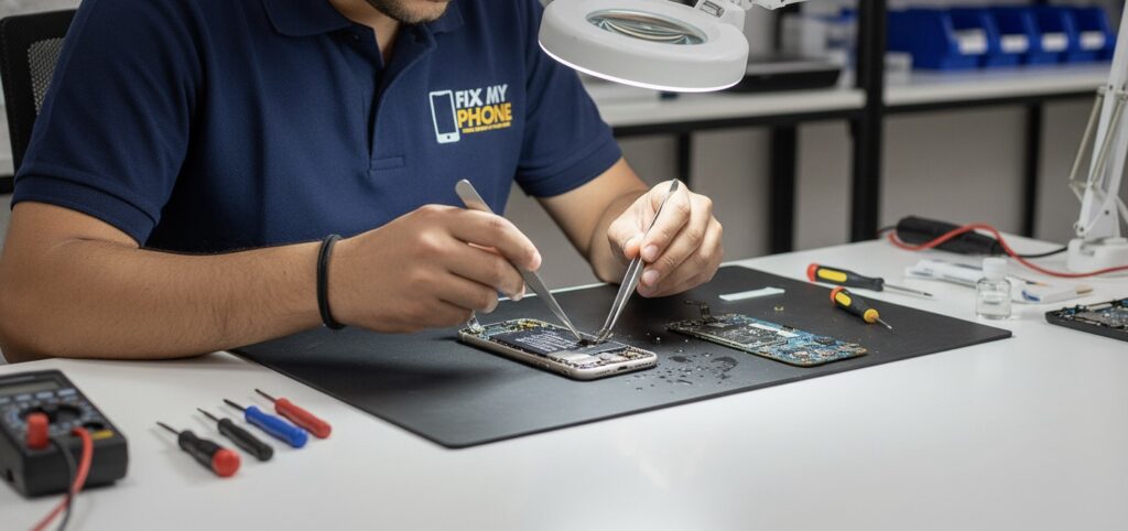 a man is Phone repair by by fix my phone ksa 