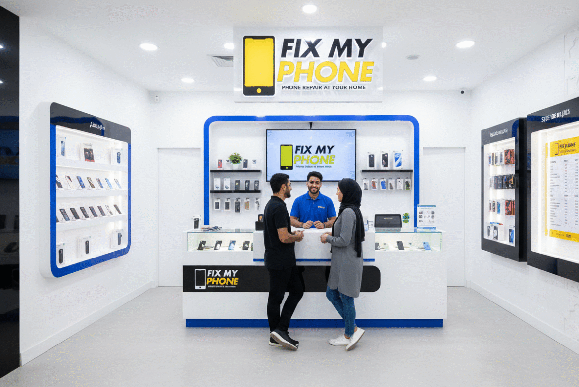 A Trusted Phone Repair Shop in Riyadh where a professional technician talking with a customers