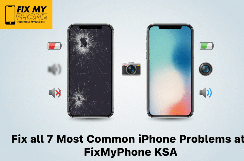 7 Most Common iPhone Problems at KSA show a comparison between two mobile