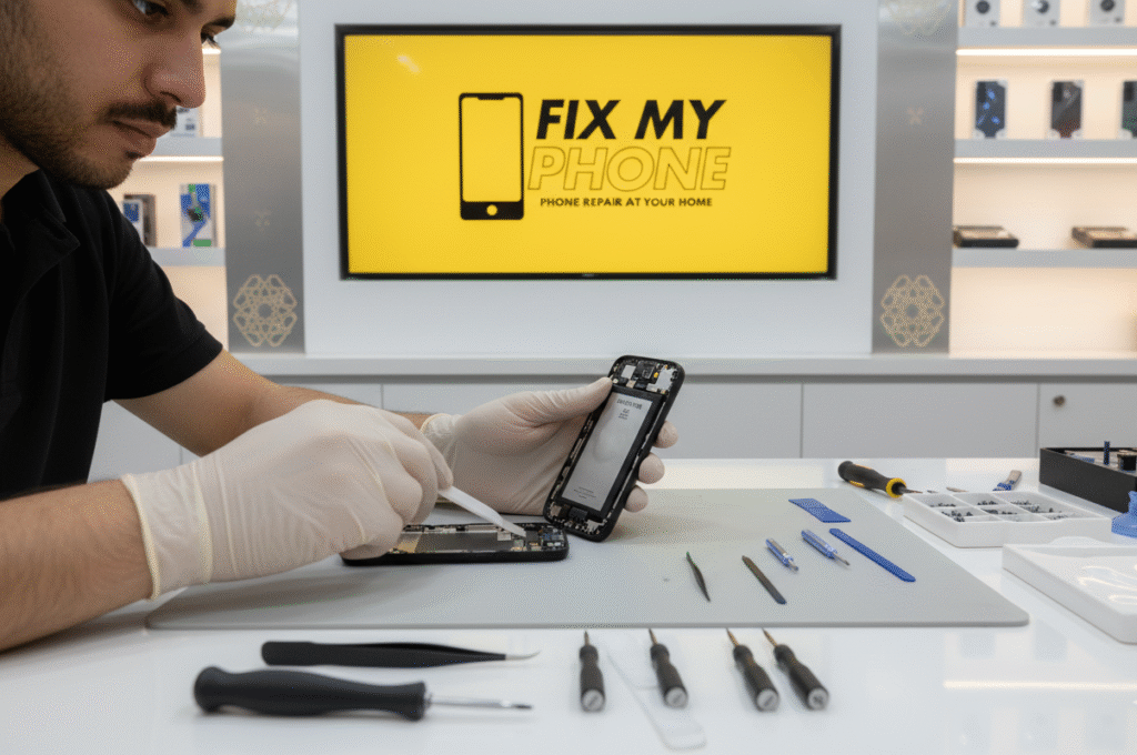 Best Battery Replacement in Riyadh Where A technician check A mobile phone battery