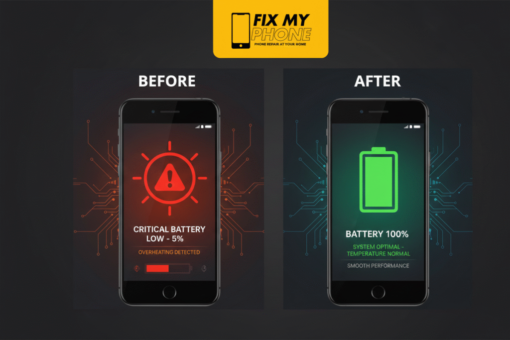 Best Battery Replacement in Riyad where you see comparison between two mobile phone battery